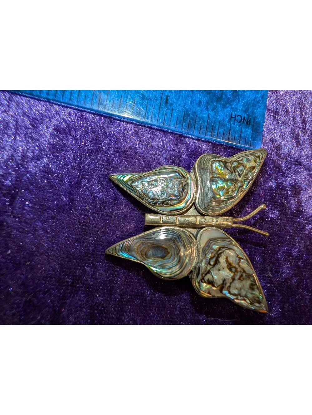 Vintage Alpaca Mexico Butterfly Brooch with Abalone Shell Inlay